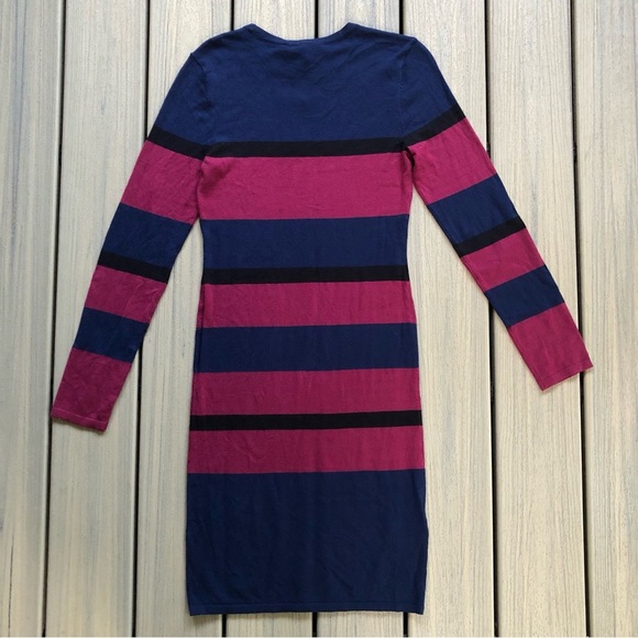 NWT BCBGeneration Navy & Burgundy Striped Fine Gage Knit Dress Sheath Size M - Picture 2 of 6
